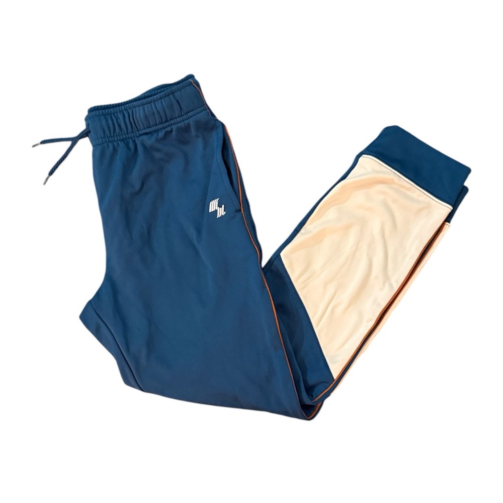 Boys Navy Orange and Cream Color Block Fleece Lined Joggers